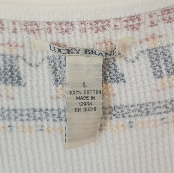 LUCKY BRAND 100% COTTON waffle Knit Thermal White Long Sleeve Shirt 4800 - Picture 3 of 5